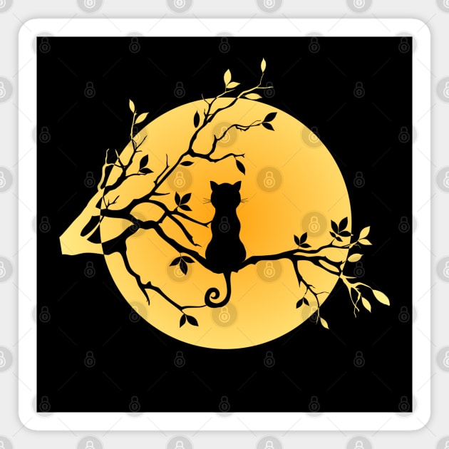 Halloween Black Cat Sitting on Branch Moon Silhouette Magnet by erock